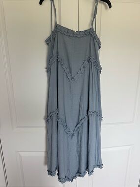 Boutique Light Blue Ruffle Maxi Dress - S/M